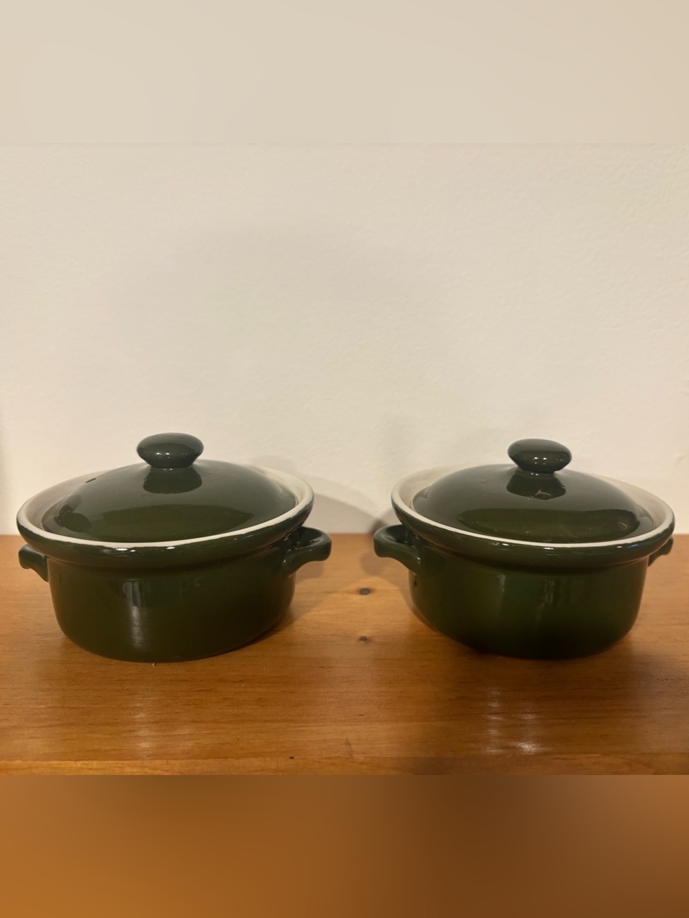 Hall Pottery Forest Green Mini Covered Casserole Dishes Set of 2 USA